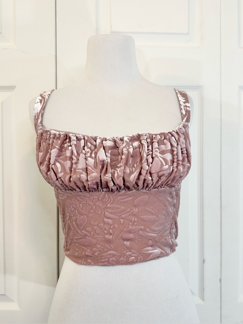 Urban Outfitters Velvet Ruffled Crop Tank